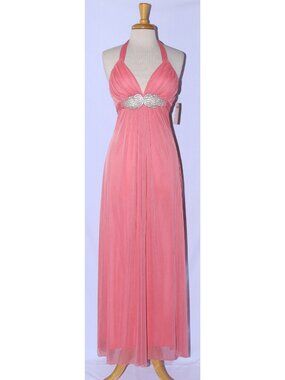Juliet #2172 Floor Length Chiffon Evening or Prom Gown-Size M- CORAL-NEW